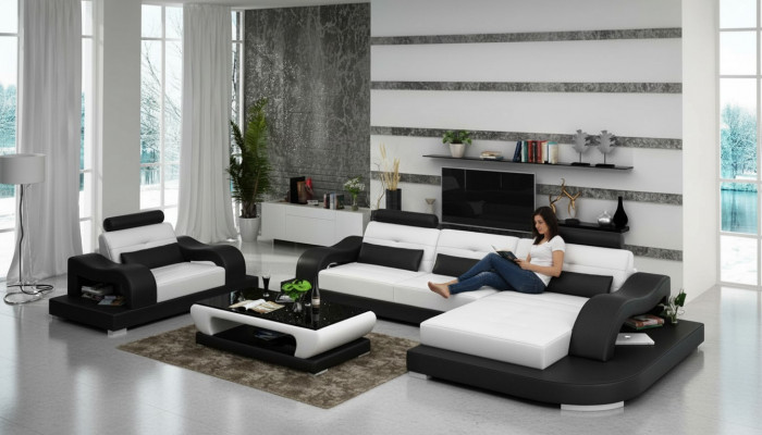 Ledersofa Canapé Wunnlandschaft Ecksofa Eck Fautteuil Design Modern Sofa G8005E