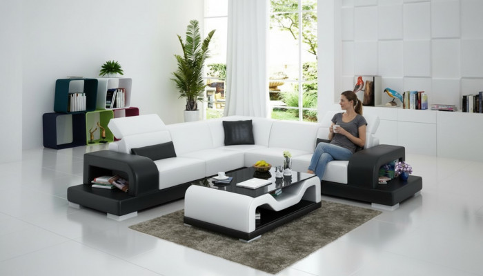 Ledersofa Couch Wunnlandschaft Ecksofa L-Form Garnitur Design Dekor Modern