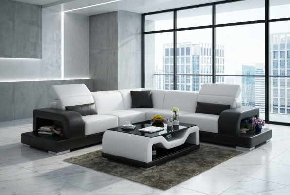 Ledersofa Couch Wunnlandschaft Ecksofa L-Form Garnitur Design Dekor Modern