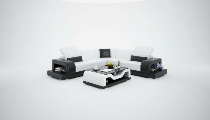 Ledersofa Couch Wunnlandschaft Ecksofa L-Form Garnitur Design Dekor Modern