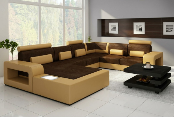 Sofa Sofagarnitur Stoff Textil Lieder Sofa mat Beliichtung Wunnlandschaft Couch !