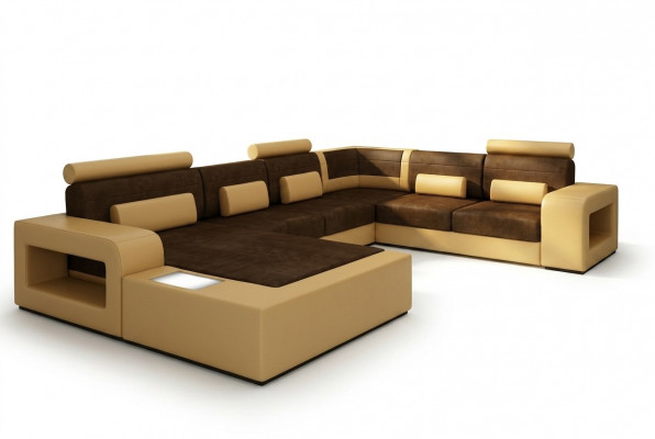 Sofa Sofagarnitur Stoff Textil Lieder Sofa mat Beliichtung Wunnlandschaft Couch !