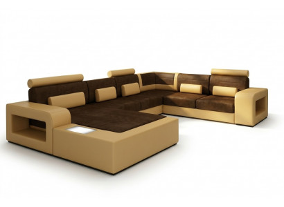 Sofa Sofagarnitur Stoff Textil Lieder Sofa mat Beliichtung Wunnlandschaft Couch !