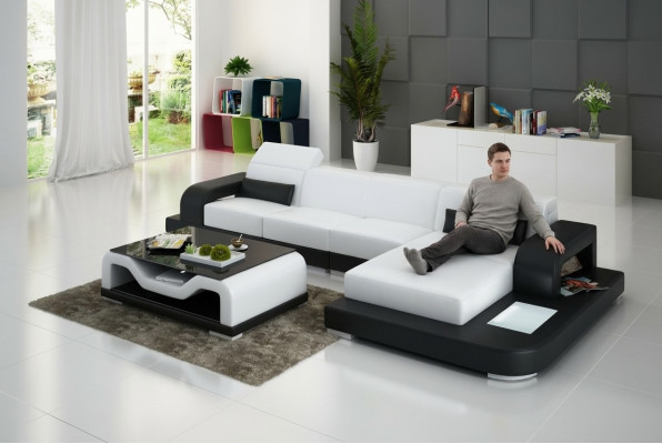 Liederdivan Canapé Wunnlandschaft Ecksofa Eck-Garnitur Design Modern Sofa