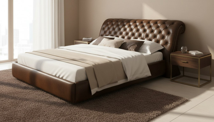 Chesterfield Grouss Bett Polsterbett Duebelbett Antiquéiert Edele kinnekleche Bett NEI