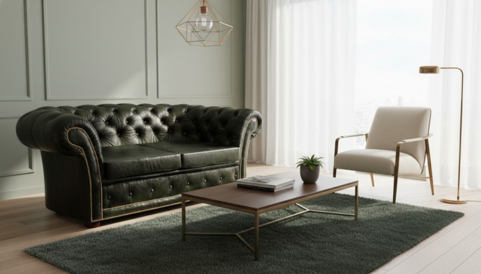 Chesterfield Sofa Garnitur 3 Sëtzer Polster Lieder Sofas Nei LEICESTERII