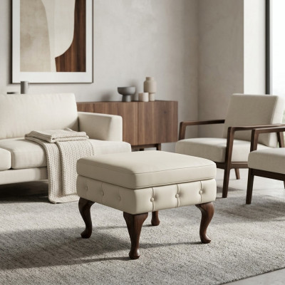 Hocker Chesterfield Säithocker Ottomane Couch Lieder Stoff Textil Sëtz Nei