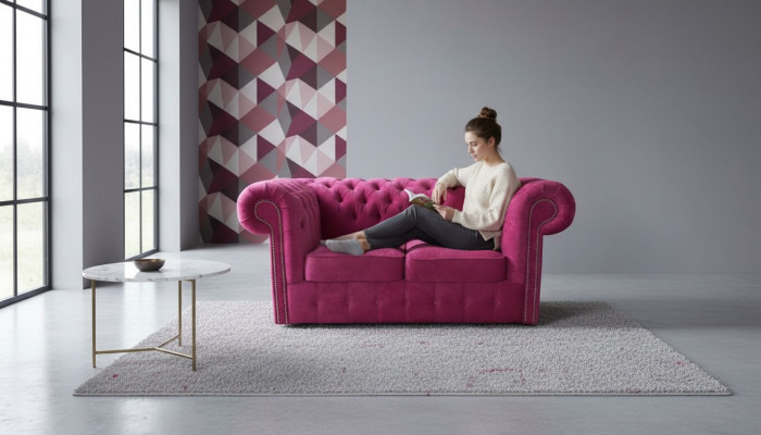 Chesterfield Textil Samt Stoff Canapé Couch Polster 2 Sëtz Klassesch Canapéë Nei!