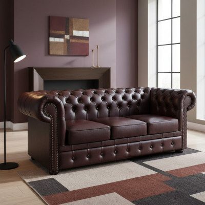 Chesterfield Sofa Couch Polster 3 Sëtz Klassesch Couchen Garnitur Nei