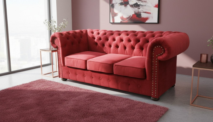 Chesterfield Sofa Canapé Polster Stoff Textil 3er Garnitur Designer Sofas Canapéen