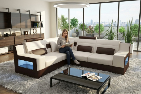 Wunnlandschaft Sofa Couch Polster Ecke Ecksofa Garnitur Textil Stoff Lieder Sofas