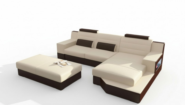 Designer Ecksofa Leder Textil Polster Garnitur Sofa Couch Wohnlandschaft