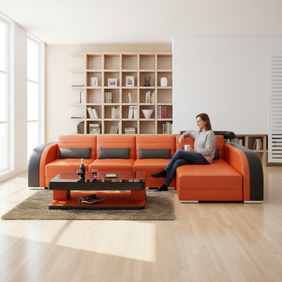 Grouss Canapé Sofa Wunnlandschaft Polster Eck Lieder Sofa Garnitur Canapéen Bergamo