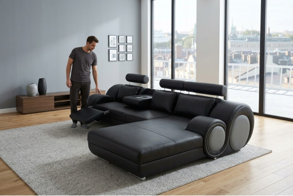 Designer Garnitur Wunnlandschaft Eckcouch Couch Sofa Polstersofa Ledersofa Sofas Nei