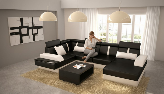 Designer Wunnlandschaft Eckcouch Canapé Sofa Polster Garnitur Ledersofa Sofas Nei