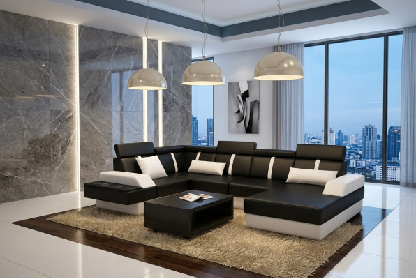 Designer Wunnlandschaft Eckcouch Canapé Sofa Polster Garnitur Ledersofa Sofas Nei