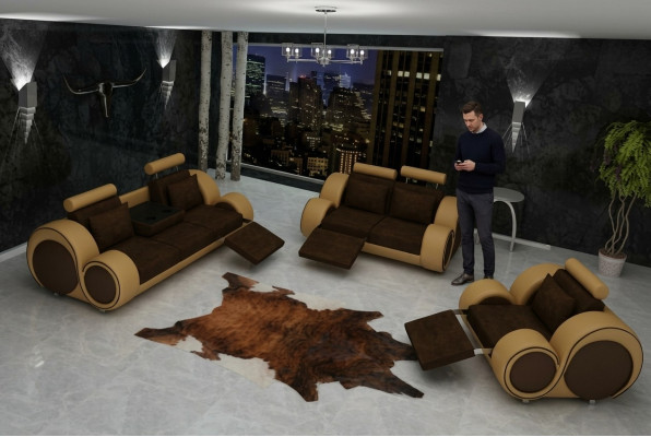 Canapé Set Polstersofa Couch Lieder Set Wunnlandschaft 3+2+1 Textil BER