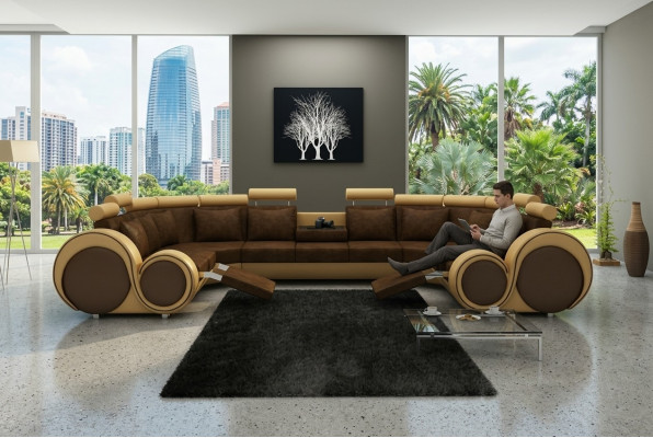 Ecksofa Wunnlandschaft Polstersofa Sitz-Eck-Garnitur Textil Lieder Stoff XXL