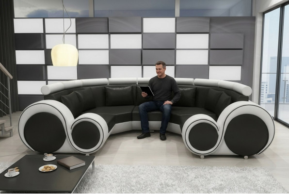 Exklusivt Modernt Lieder-Sofa aus Premium Kënschtläder mat Holzrahmen