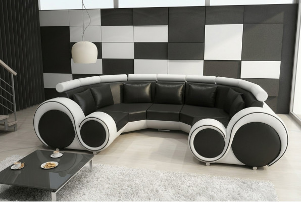 Exklusivt Modernt Lieder-Sofa aus Premium Kënschtläder mat Holzrahmen