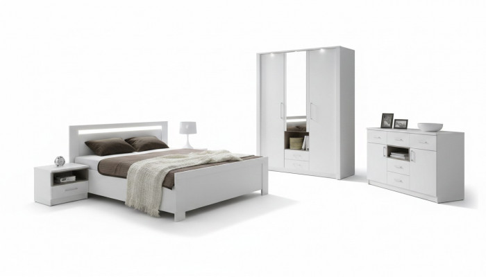 Elegantes wäisst Bett an engem raffinéiertem zäitgenëssesche Stil a Premium-Qualitéit