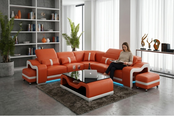 Sofa Ledersofa Canapé Wunnlantschaft Ecksofa Eck Modernen Design Garnitur