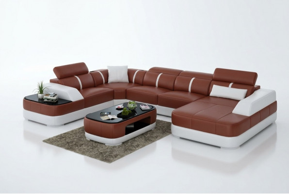 Ledersofa Polster Sëtz Eck Sofa Garnitur Wunnlandschaft Wunnzëmmer Couch G8026