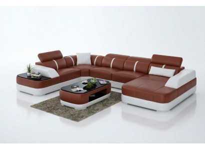Ledersofa Polster Sëtz Eck Sofa Garnitur Wunnlandschaft Wunnzëmmer Couch G8026
