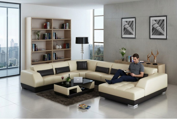 Modern Ledersofa Couch Wunnlandschaft Ecksofa Dekor Eck Design Garnitur