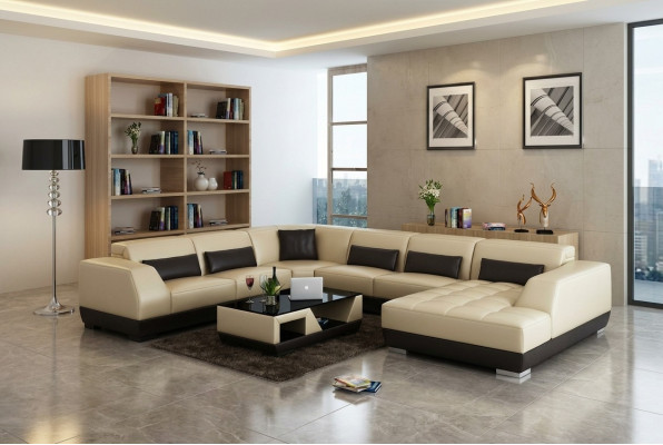 Modern Ledersofa Couch Wunnlandschaft Ecksofa Dekor Eck Design Garnitur
