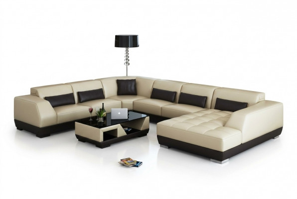 Modern Ledersofa Couch Wunnlandschaft Ecksofa Dekor Eck Design Garnitur