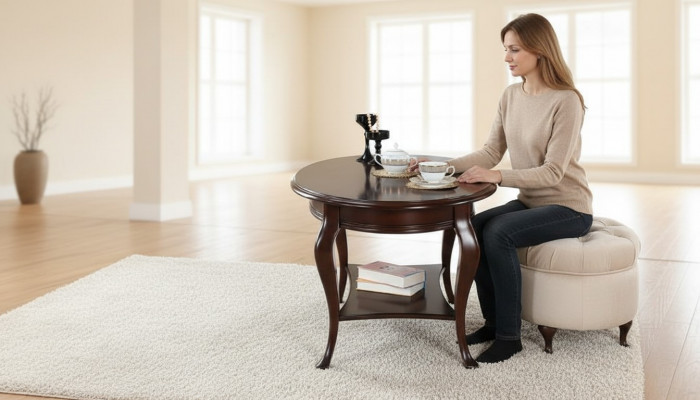Ronne Pouf Hocker Lieder Ottoman mat Dësch Servéiertdësch 2tlg Set Garnitur Verona