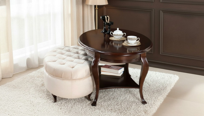 Ronne Pouf Hocker Lieder Ottoman mat Dësch Servéiertdësch 2tlg Set Garnitur Verona