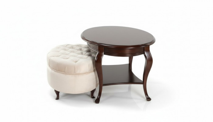 Ronne Pouf Hocker Lieder Ottoman mat Dësch Servéiertdësch 2tlg Set Garnitur Verona