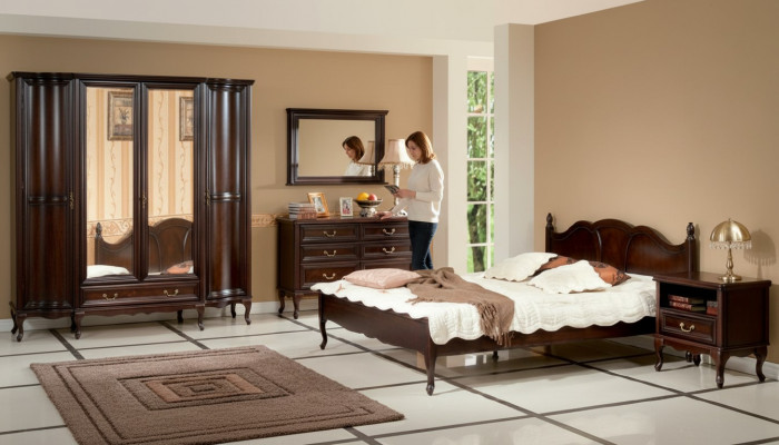 Italienesch Stil Schlofkummer komplett Miwwelen Bett Nuetsdësch Schaf Komod 1