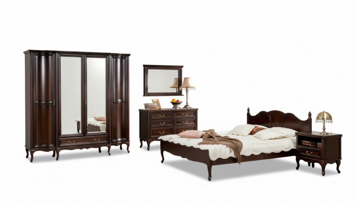 Italienesch Stil Schlofkummer komplett Miwwelen Bett Nuetsdësch Schaf Komod 1