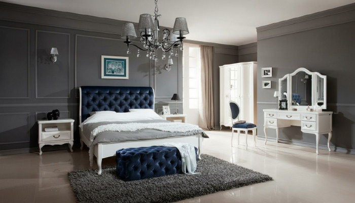 Schlofzëmmer Set Designer Chesterfield Bett Nuetsdëscher Komoud Schaf Miwwelen