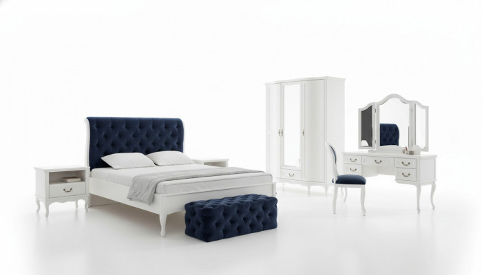 Schlofzëmmer Set Designer Chesterfield Bett Nuetsdëscher Komoud Schaf Miwwelen
