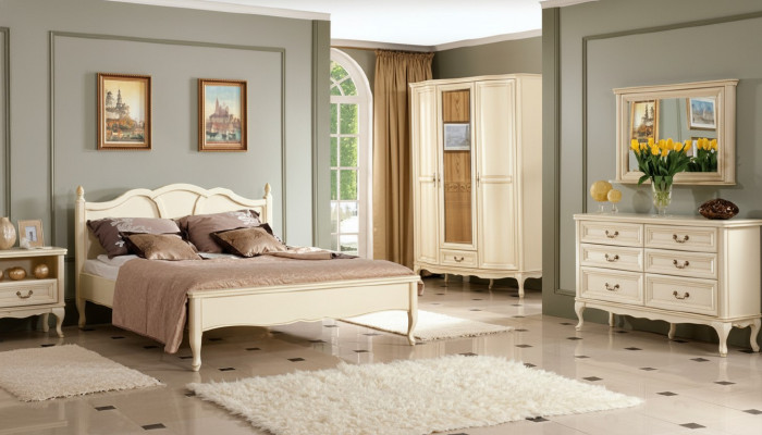 Schlofkummer Set Bett Komod Kleederschaf Nuetsdësch Italienesch Miwwelen Nei