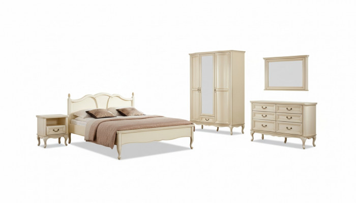 Schlofkummer Set Bett Komod Kleederschaf Nuetsdësch Italienesch Miwwelen Nei