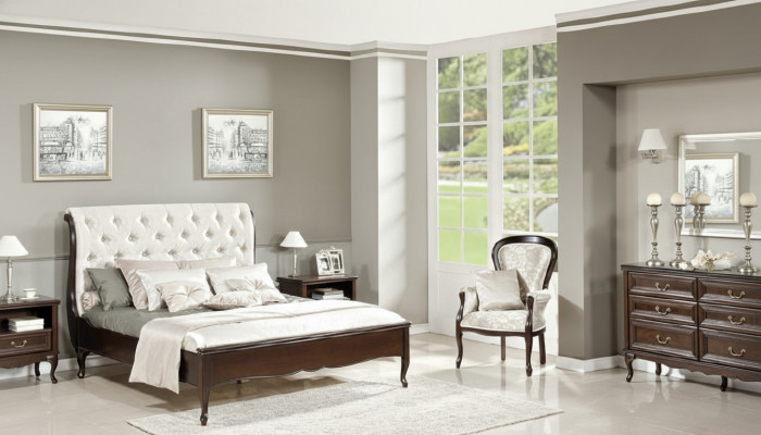 Komplett Schlofzëmmer, Bett, Ehebett, Nuetsdëscher, Kommode, Sessel, Chippendale, Royal