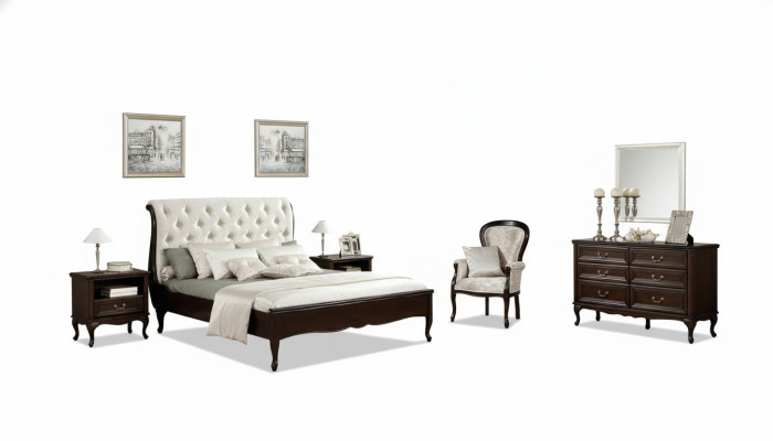 Komplett Schlofzëmmer, Bett, Ehebett, Nuetsdëscher, Kommode, Sessel, Chippendale, Royal