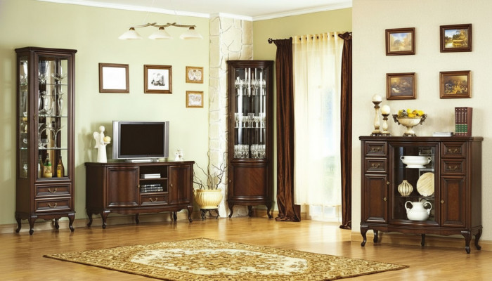 4-Deel Wohnzimmer Miwwel Set Italieneschen Stil Kommode Vitrine RTV Chippendale
