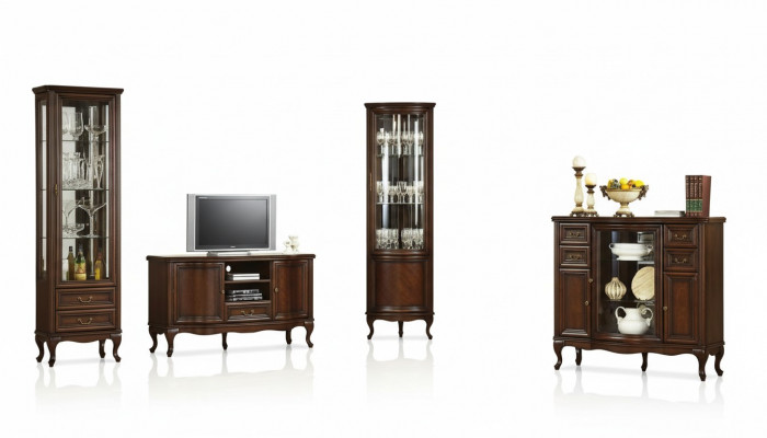 4-Deel Wohnzimmer Miwwel Set Italieneschen Stil Kommode Vitrine RTV Chippendale