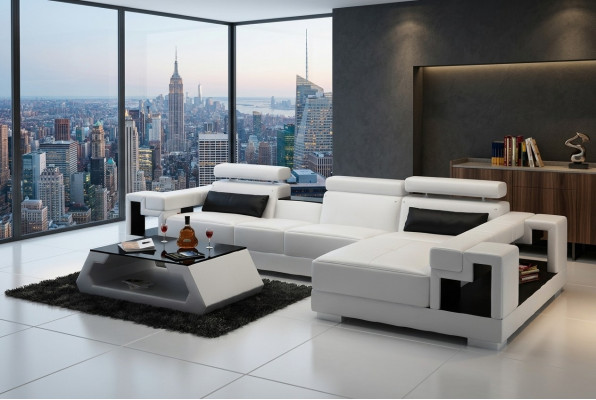 Wunnlandschaft Ecksofa Ledersofa Sofa Couch Polster Sëtz Eck Garnitur Nei 2710B