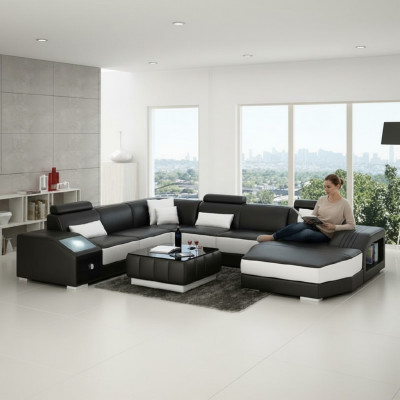 Wunnlandschaft Ecksofa Ledersofa Sofa Couch Polstersëtzt Eck Garnitur Nei