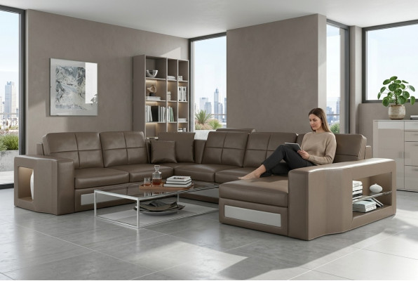 Ecksofa Ledersofa Grouss XXL U Form Wunndekoratioun Sofa Couch Garnitur Nei H2210