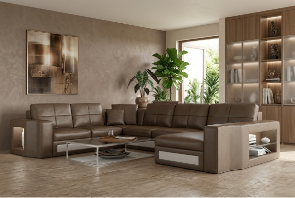 Ecksofa Ledersofa Grouss XXL U Form Wunndekoratioun Sofa Couch Garnitur Nei H2210