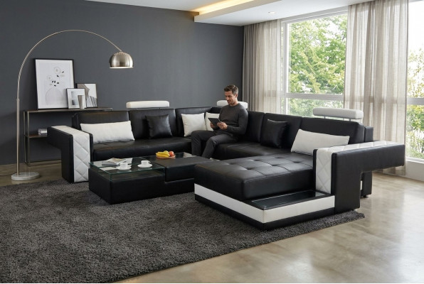 Ecksofa Ledersofa Grouss XXL U-Form Wunnlandschaft Sofa Canapé Garnitur Nei