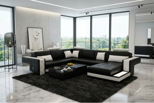 Ecksofa Ledersofa Grouss XXL U-Form Wunnlandschaft Sofa Canapé Garnitur Nei
